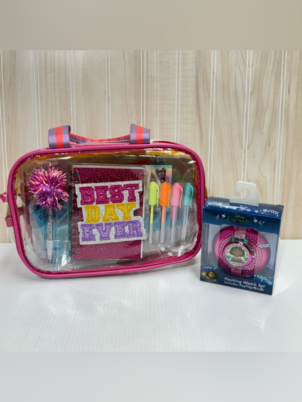 Pink "Best Day Ever" Party Stationery Kit with Pen & encanto watch